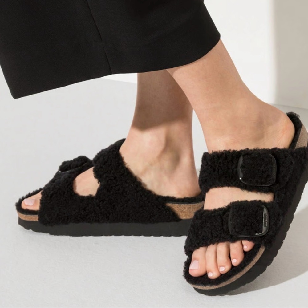 Birkenstock Papillio Arizona Black Teddy Shearling Sandal (Size: 40)
